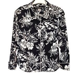 Black White Tropical Print Cotton Shirt Jacket| 14P | Nygard